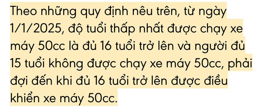 Từ 1/1/2025: Siết chặt quy định độ tuổi lái xe máy 50cc, học sinh cần đặc biệt lưu ý