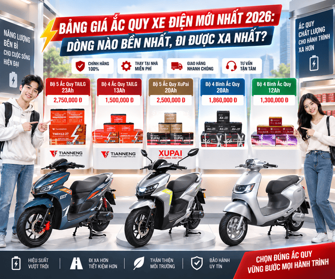 Bảng Giá Ắc Quy Xe Điện Mới Nhất 2026: Dòng Nào Bền Nhất, Đi Được Xa Nhất?